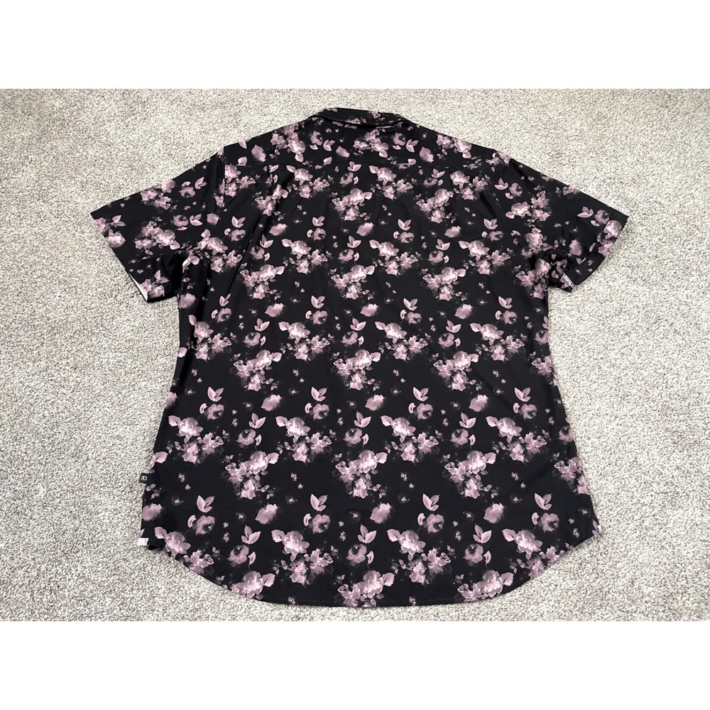 7 Diamonds Shirt Mens XL Button Down Short Sleeve Floral 4 Way Stretch Black Top - Picture 2 of 8